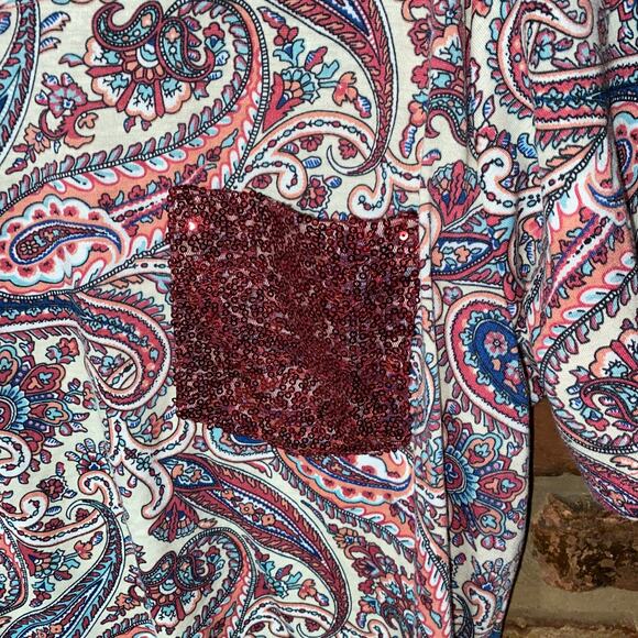 Cheekys Brand Paisley Sequined Pocket Short Sleeve Blouse Women's Size XXL - Picture 2 of 5